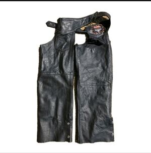 Vintage Interstate Leather Black Leather Motorcycle Biker Chaps Sz XXLARGE Flaws
